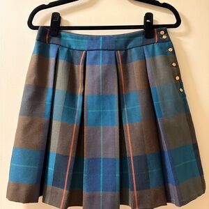 Tommy Hilfiger Teal and Brown Plaid Pleated Mini Skirt